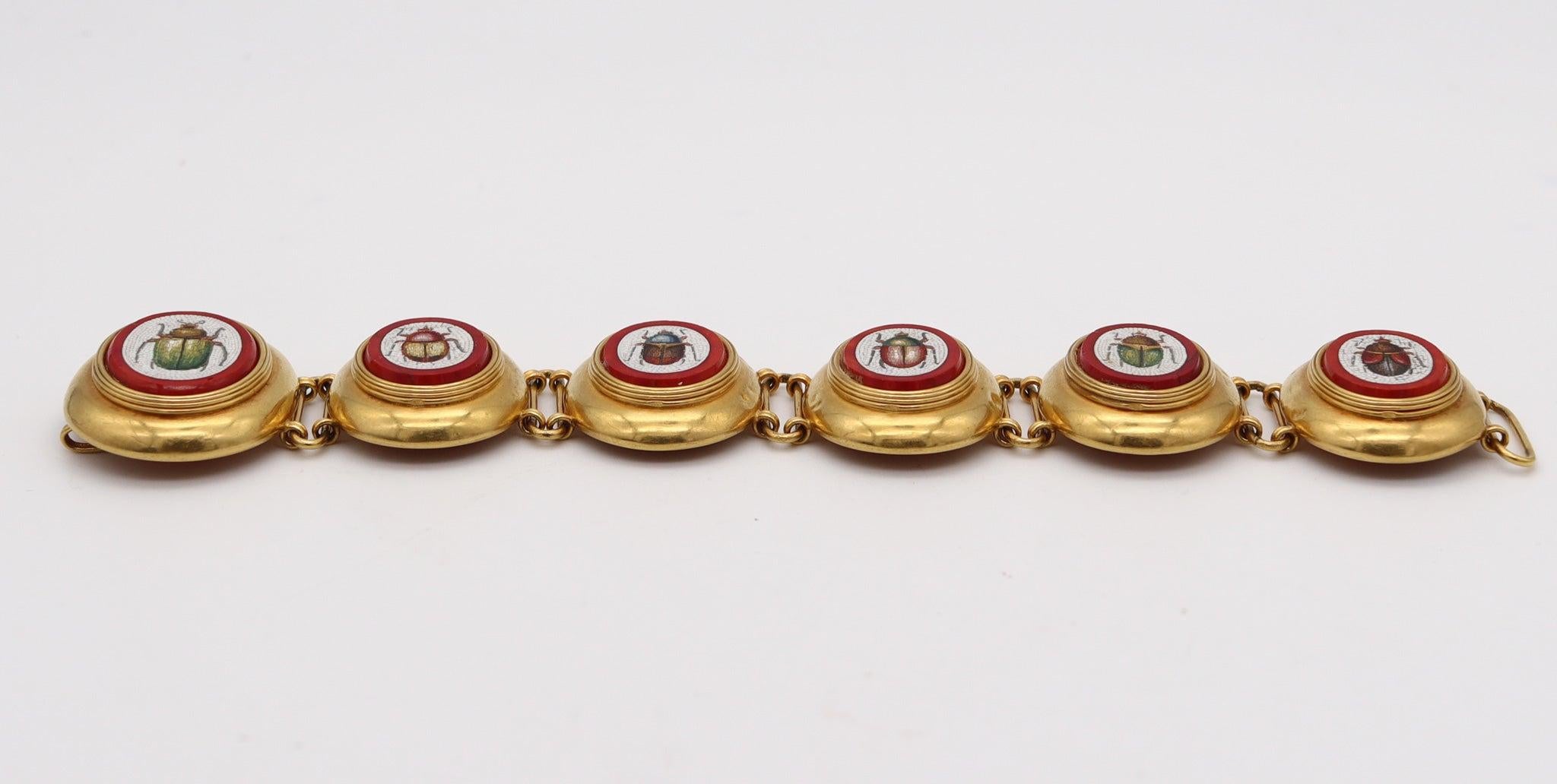 Women's ETRUSCAN REVIVAL 1850 Papal States Scarab Micro Mosaic Bracelet In 22Kt Gold
