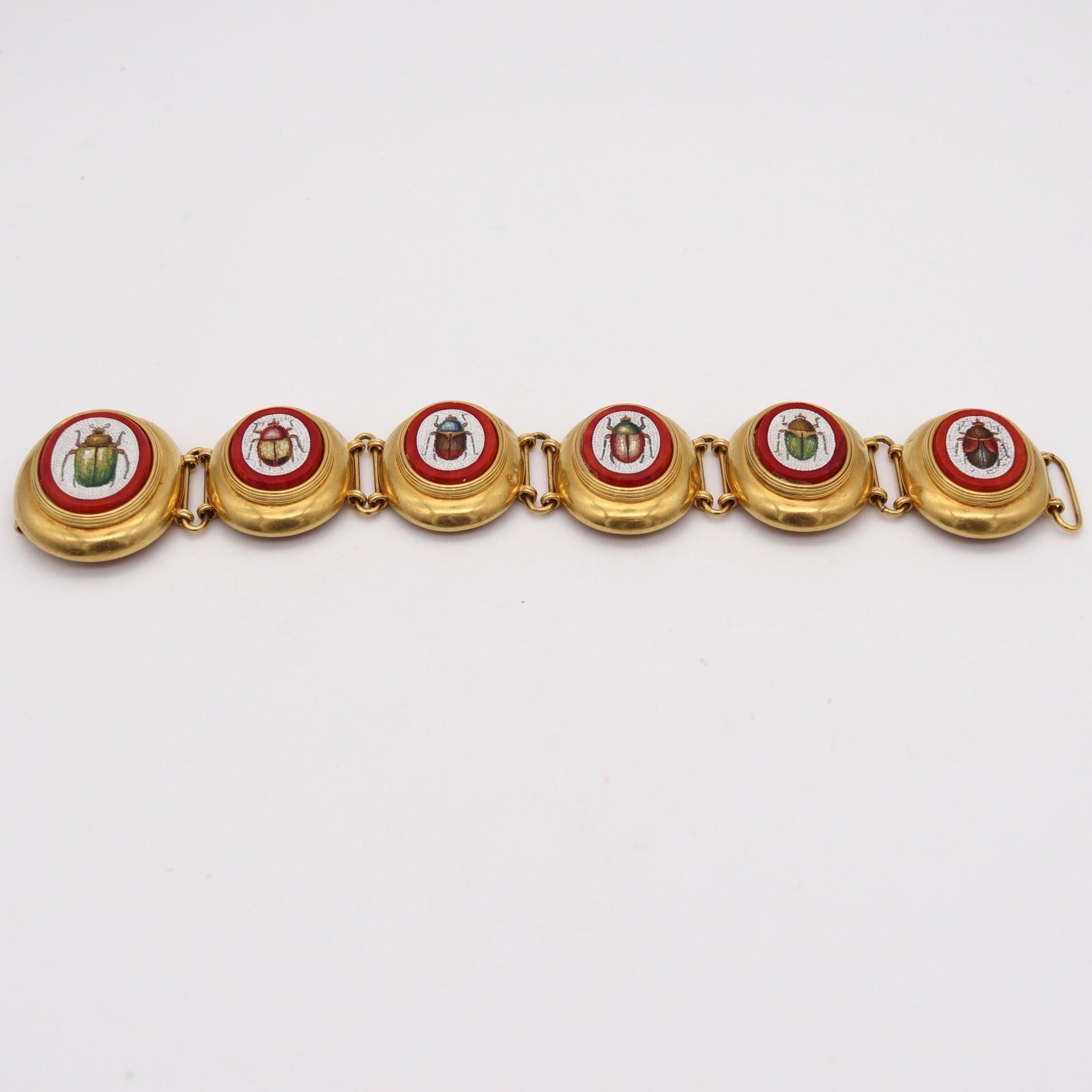 ETRUSCAN REVIVAL 1850 Papal States Scarab Micro Mosaic Bracelet In 22Kt Gold 1