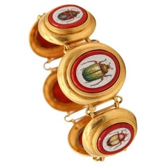 ETRUSCAN REVIVAL 1850 Papal States Scarab Micro Mosaic Bracelet In 22Kt Gold