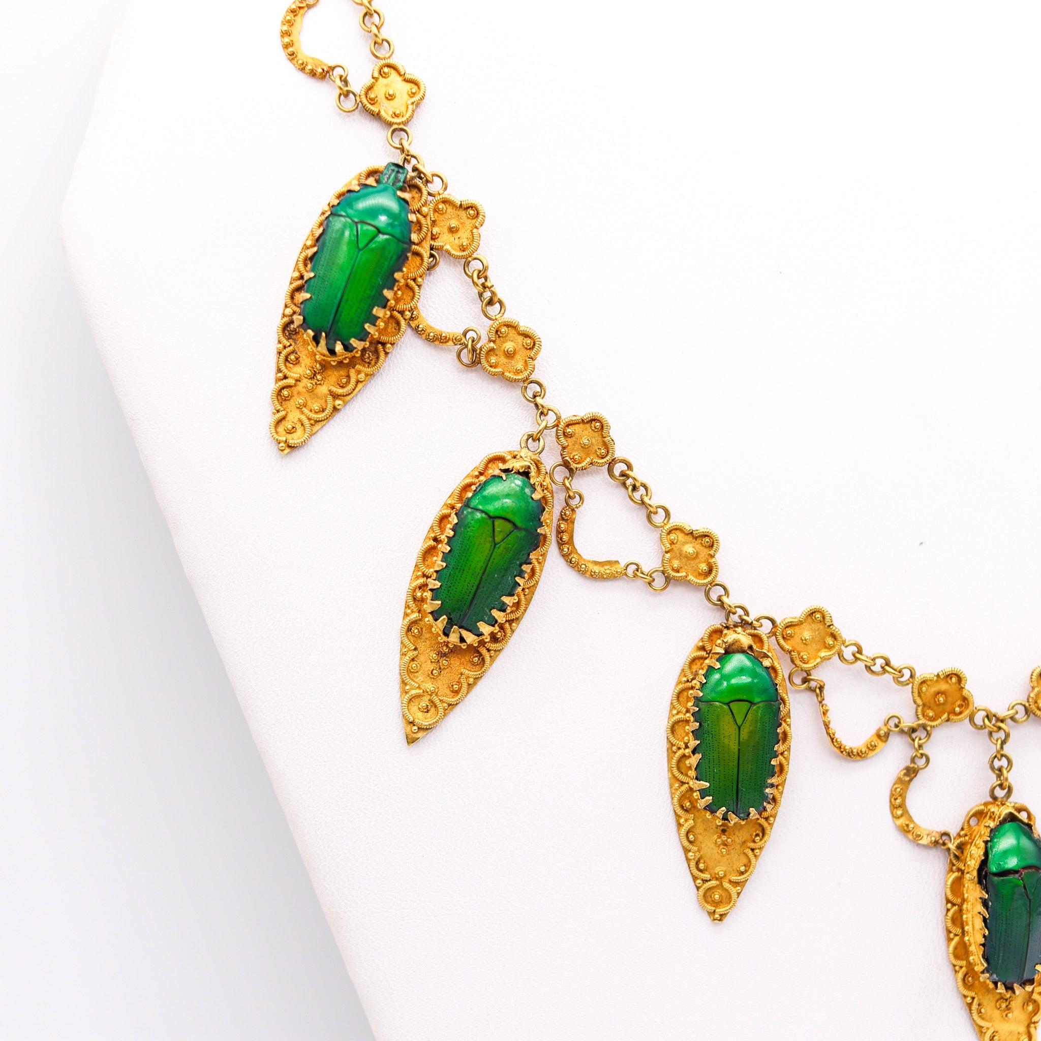 Néo-étrusque Collier feston victorien étrusque de 1870 en or 19 carats en vente