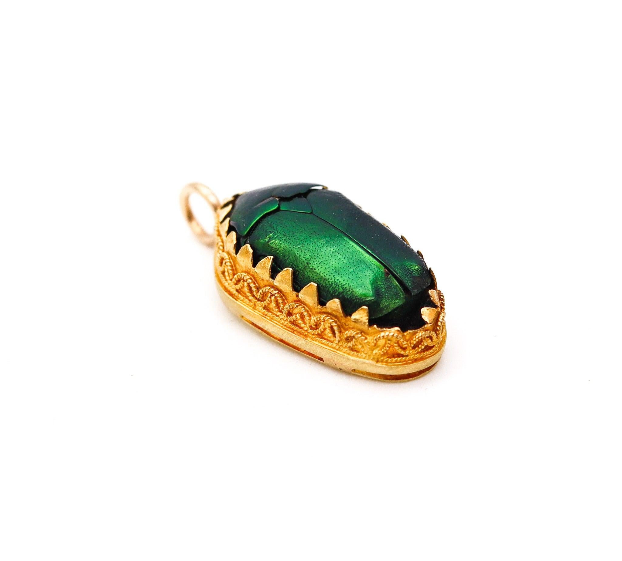 Etruscan Revival ETRUSCAN REVIVAL 1870 Victorian Pendant With Genuine Scarab Beetle In 19Kt Gold