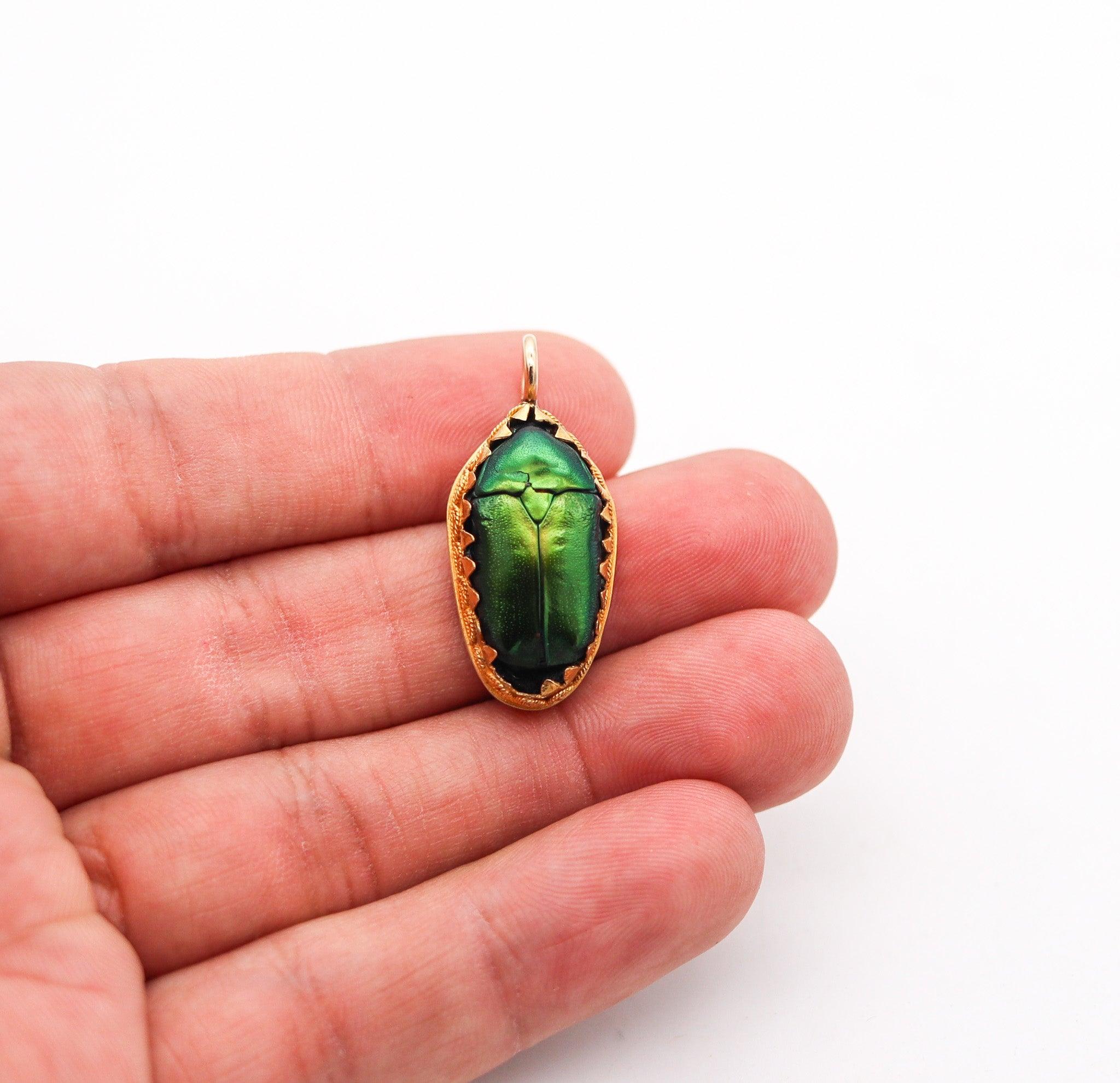 Women's ETRUSCAN REVIVAL 1870 Victorian Pendant With Genuine Scarab Beetle In 19Kt Gold