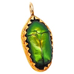 ETRUSCAN REVIVAL 1870 Victorian Pendant With Genuine Scarab Beetle In 19Kt Gold