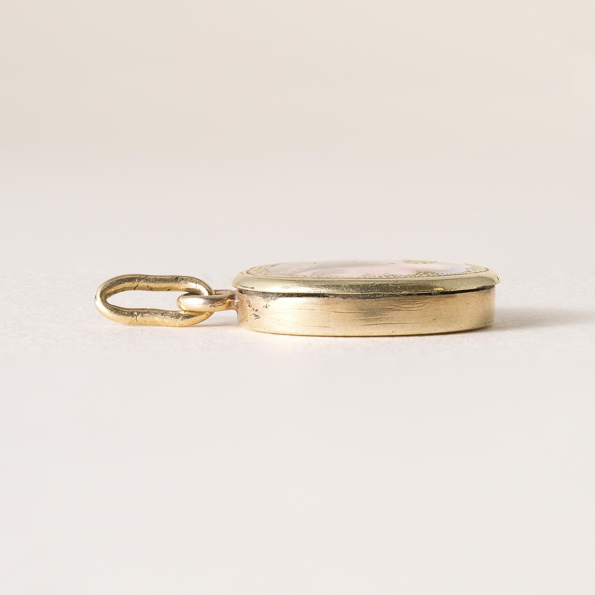 Etruscan Revival 18K Bella Donna Miniature Portrait Pendant In Good Condition For Sale In Los Angeles, CA