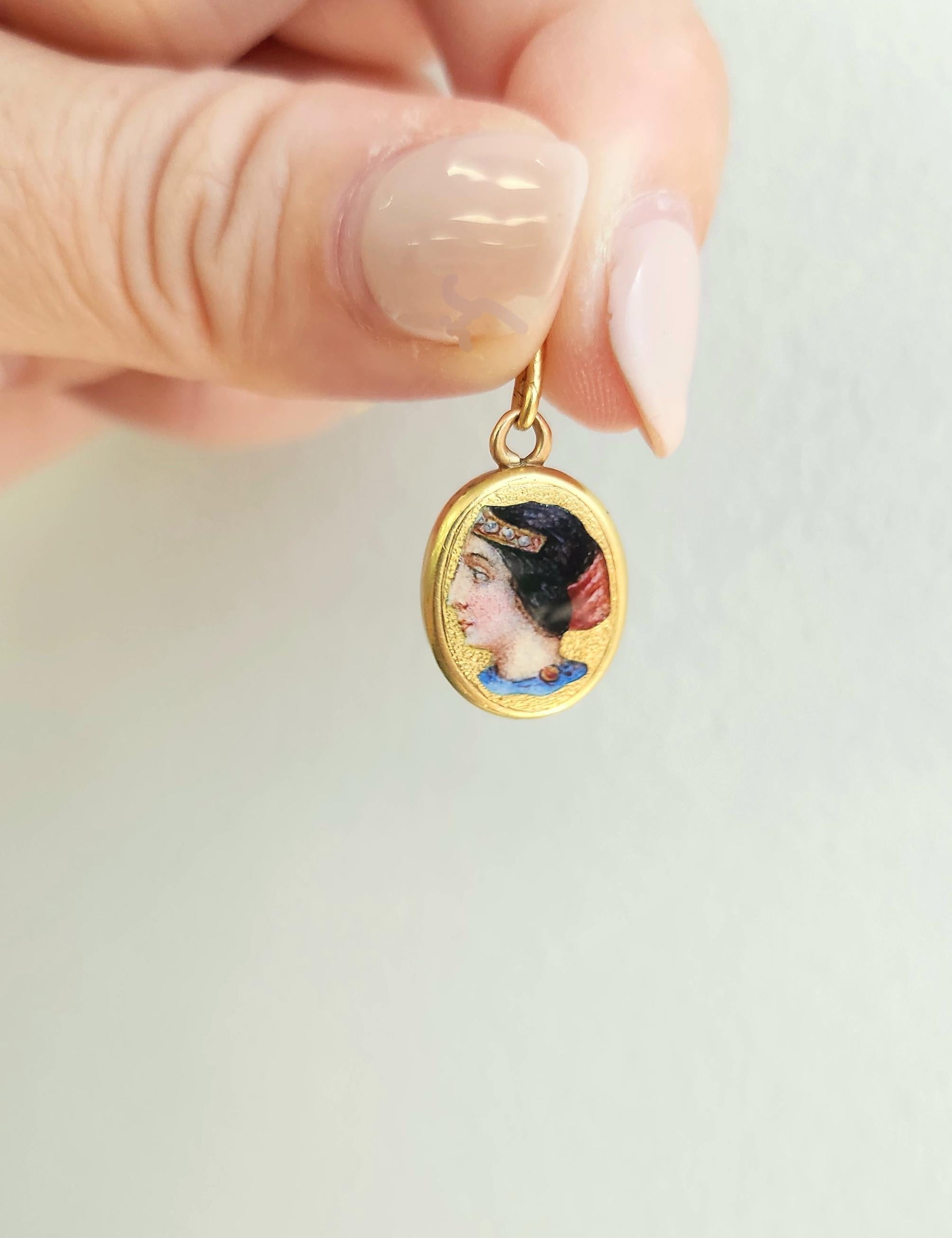 Etruscan Revival 18K Bella Donna Miniature Portrait Pendant For Sale 1