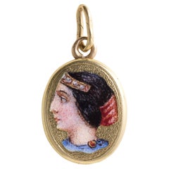 Etruscan Revival 18K Bella Donna Miniature Portrait Pendant