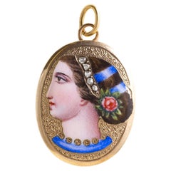 Etruscan Revival 18K Bella Donna Portrait Rose Cut Diamond Pendant