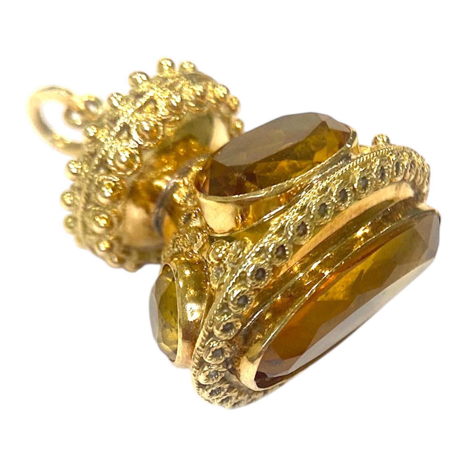 Pendentif à breloques en or 18K avec citrine de style néo-étrusque en vente 2