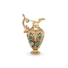 Etruscan Revival 18K Yellow Gold & Turquoise Vase Charm