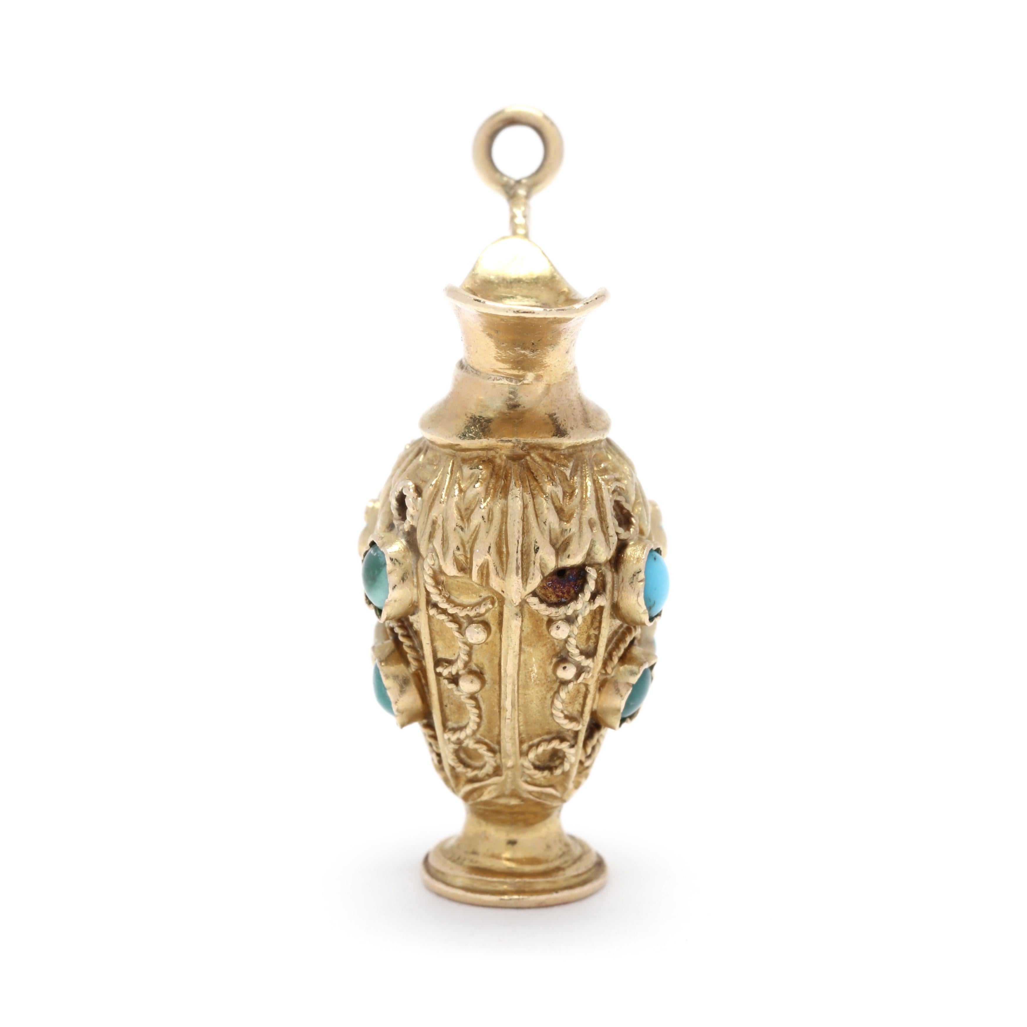 Cabochon Etruscan Revival 18K Yellow Gold & Turquoise Vase Charm