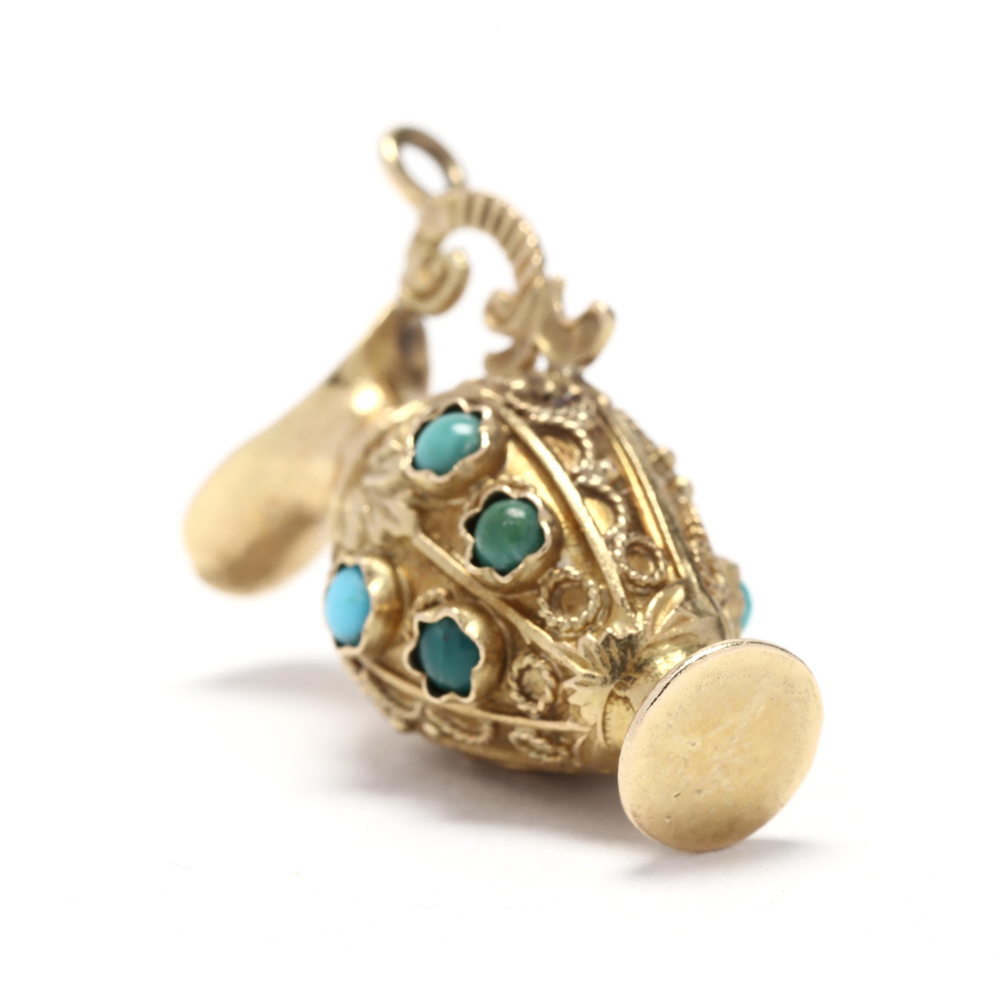 Etruscan Revival 18K Yellow Gold & Turquoise Vase Charm In Good Condition In McLeansville, NC