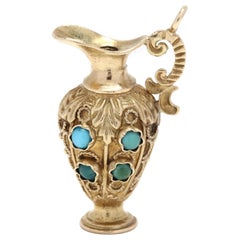 Etruscan Revival 18K Yellow Gold & Turquoise Vase Charm