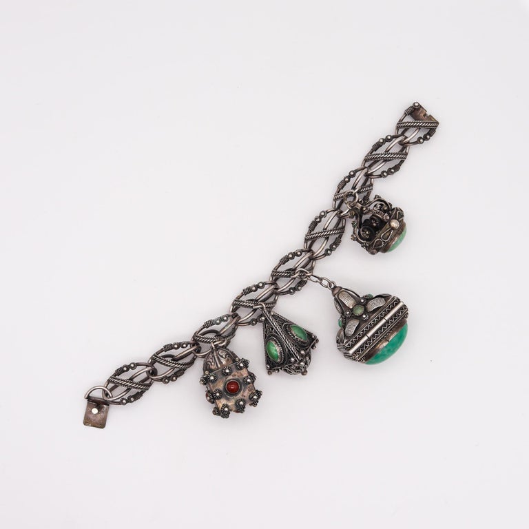 Etruscan Revival 1930 Italian Gypsy Charms Bracelet in 800 Silver with ...