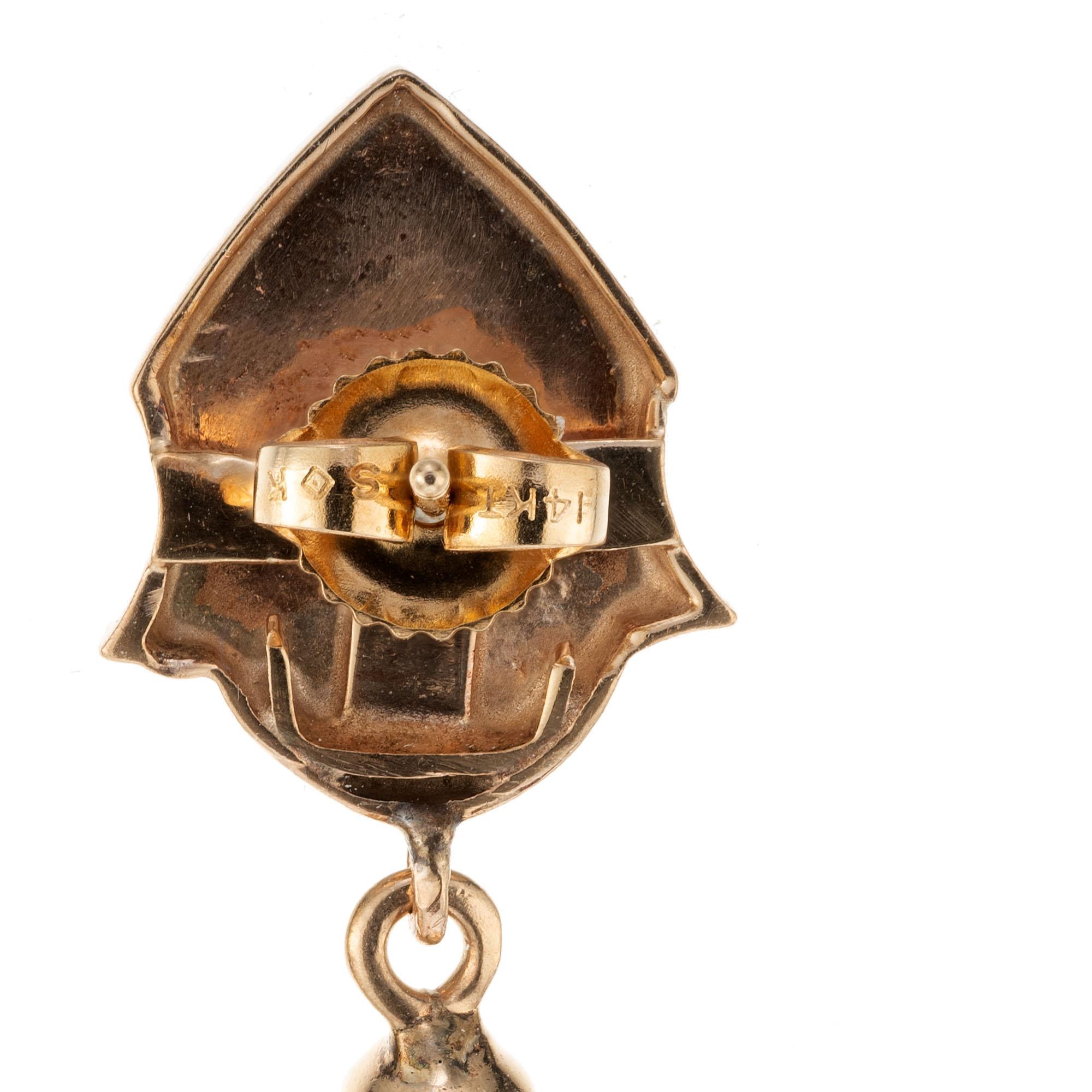 Boucles d'oreilles pendantes en or rose jaune du 19e siècle Revive étrusque Pour femmes en vente
