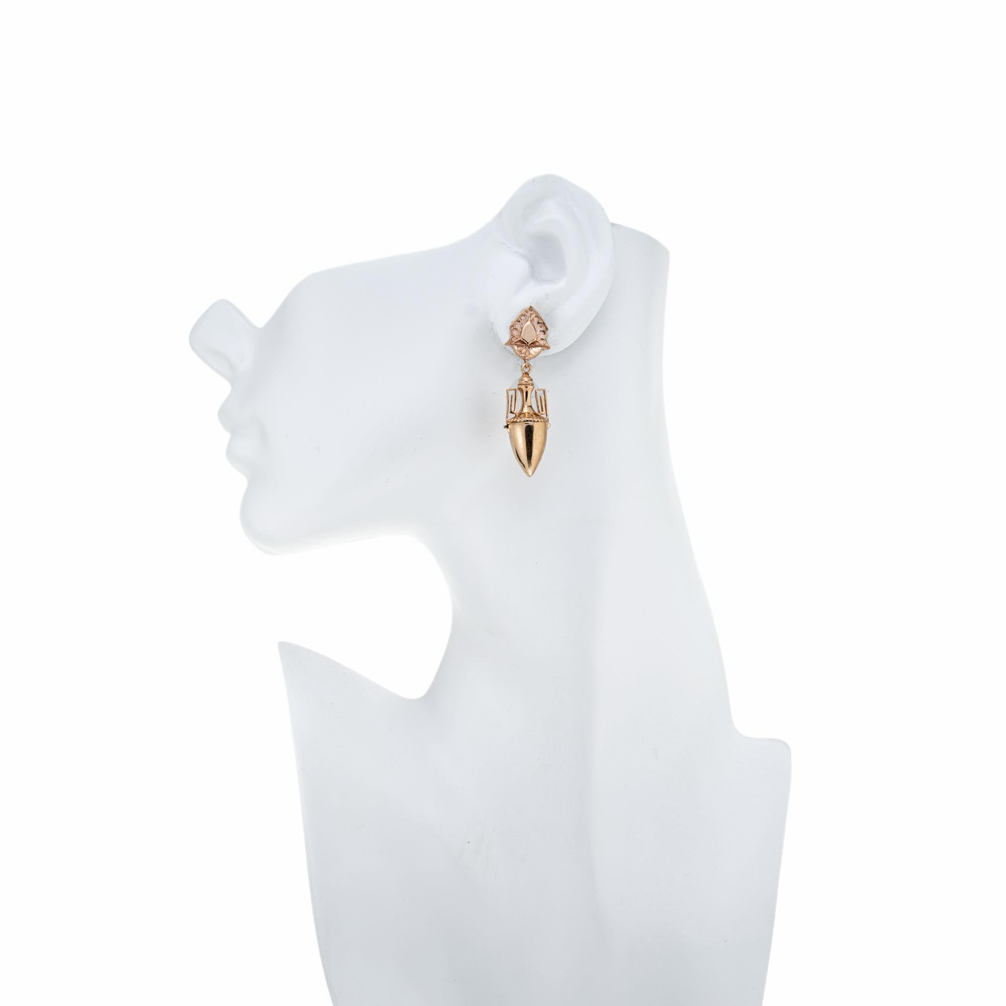 Boucles d'oreilles pendantes en or rose jaune du 19e siècle Revive étrusque en vente 1