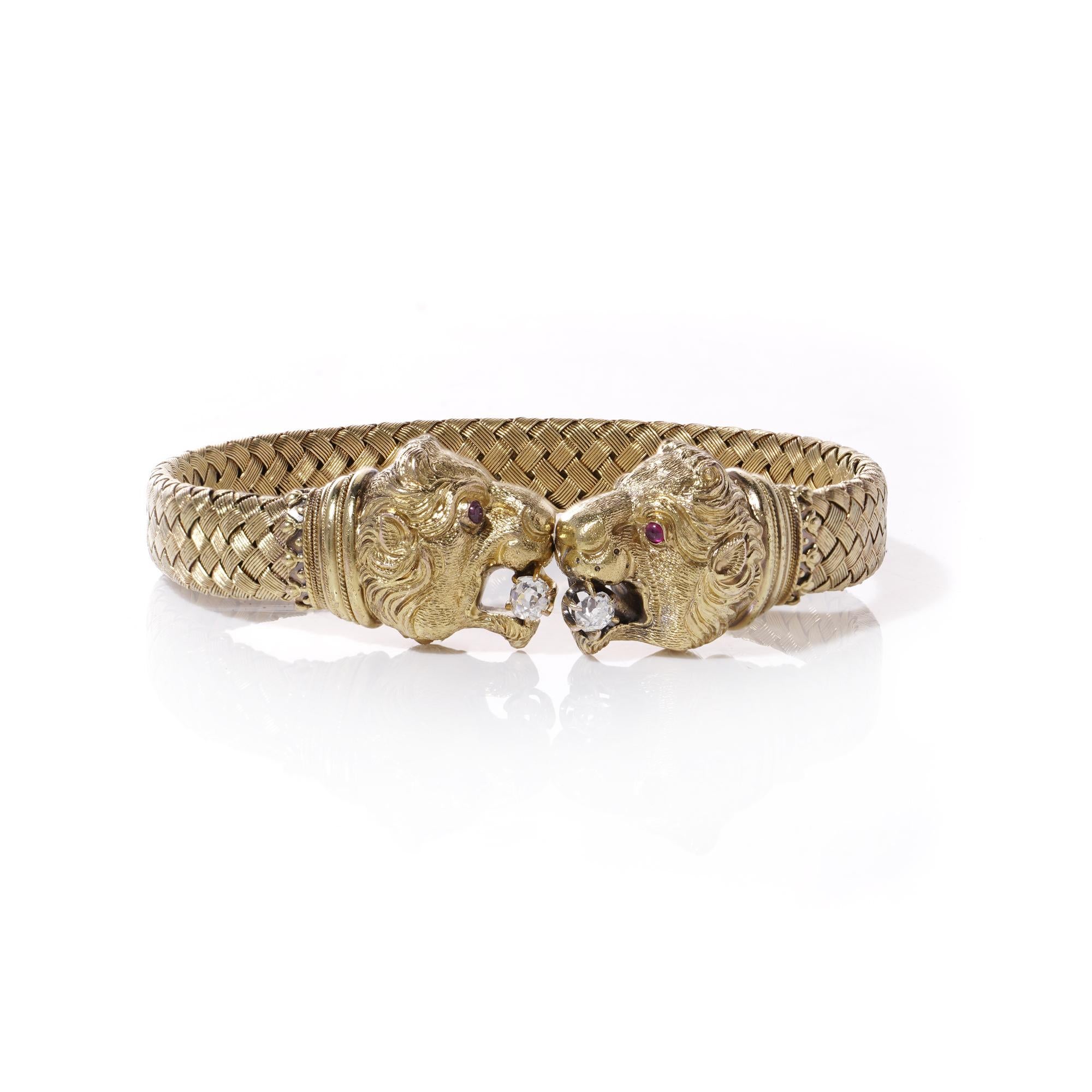 Etruscan Revival Etruscan revival 20kt. yellow gold double headed lion design cuff bracelet 