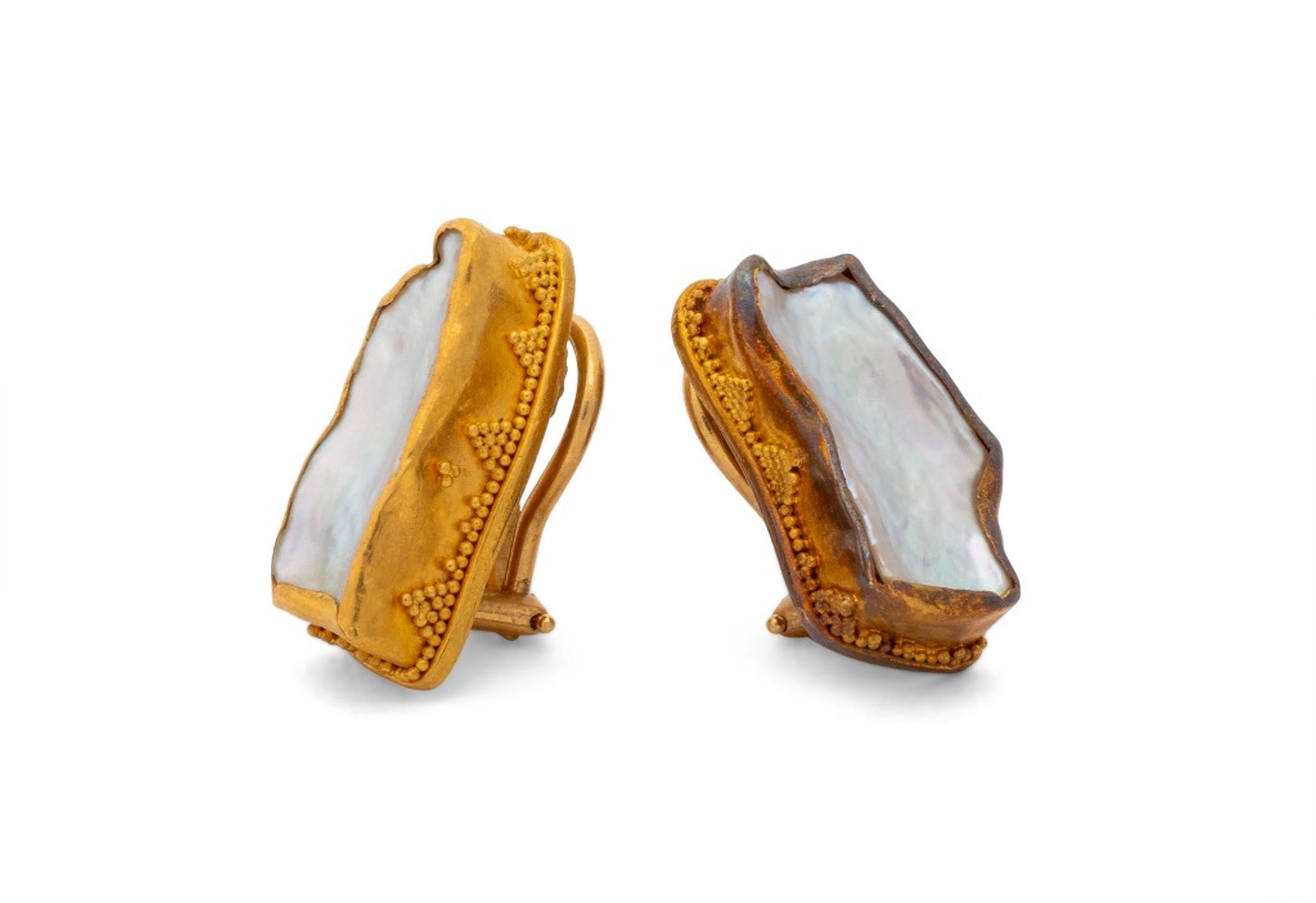 Uncut Etruscan Revival 22K Gold Baroque Pearl Earrings For Sale