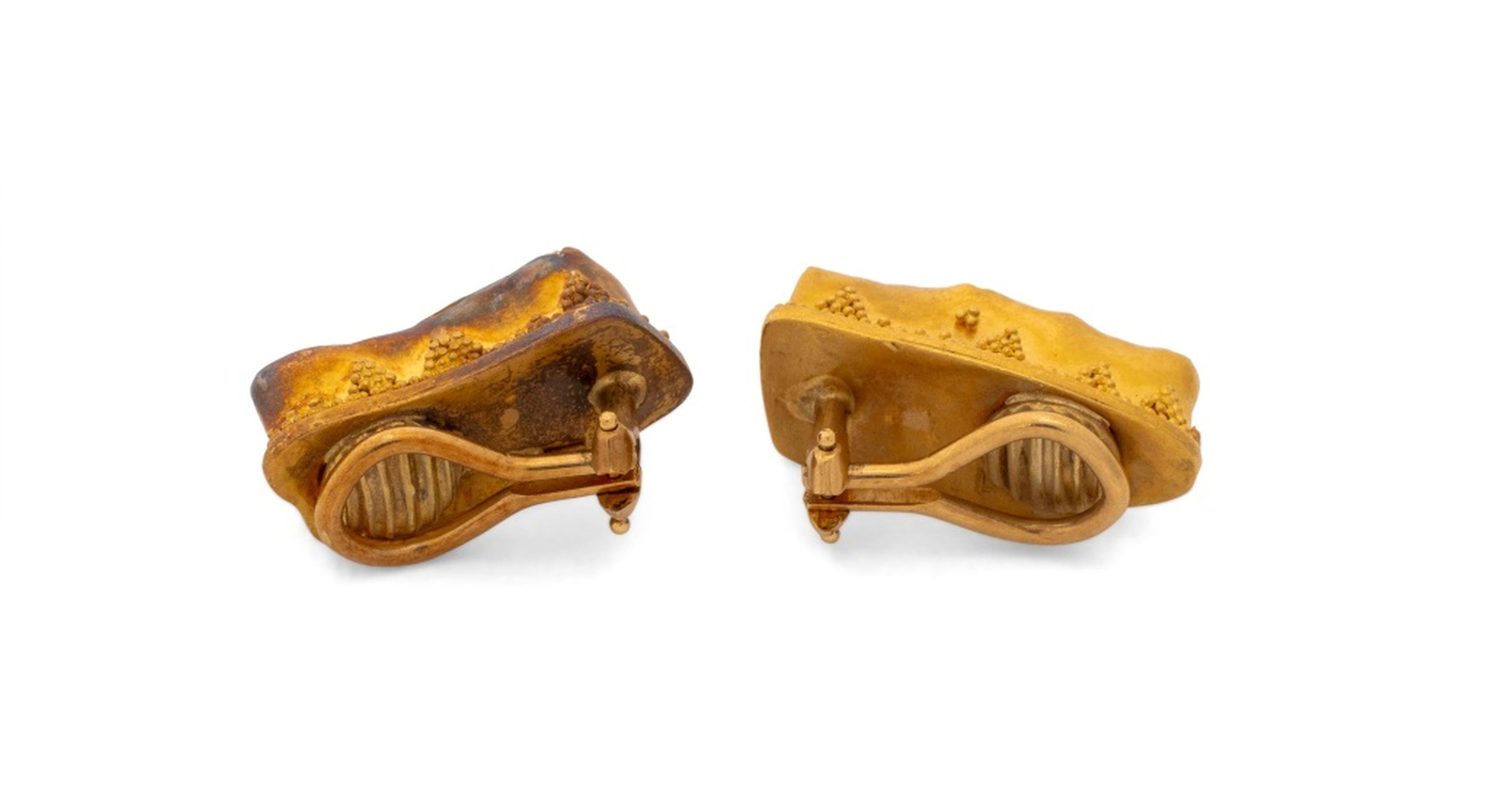 Women's or Men's Etruscan Revival 22K Gold Baroque Pearl Earrings For Sale