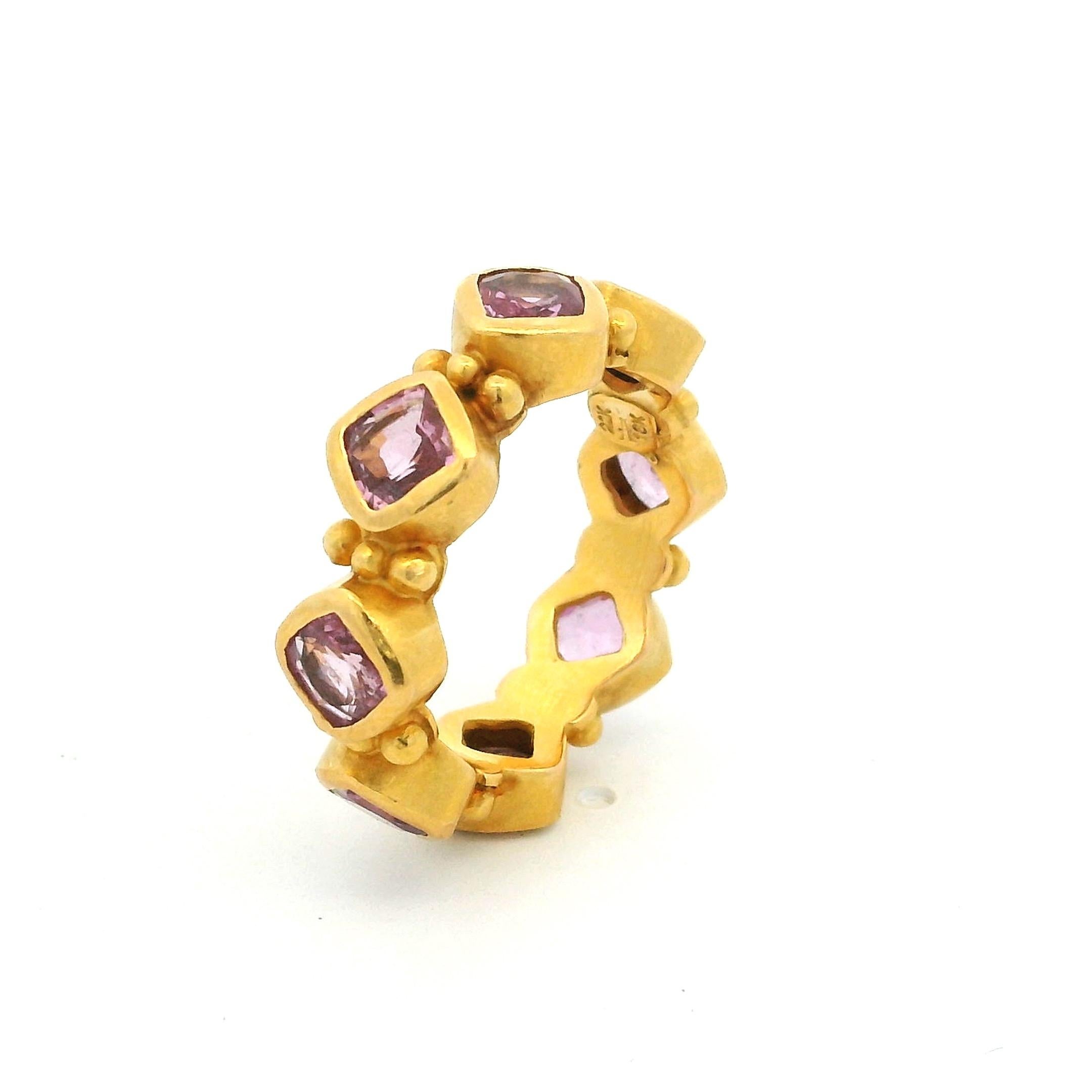 Anillo Eterno Revival Etrusco de Oro Amarillo de 22 K con Turmalina Rosa, Italiano en venta 4