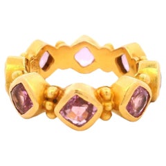 Etruscan Revival 22K Yellow Gold Pink Tourmaline Eternity Band Ring, Italian