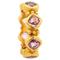 Etruscan Revival 22K Yellow Gold Pink Tourmaline Eternity Band Ring, Italian