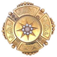 Etruscan Revival Antique 14K Pearl Brooch