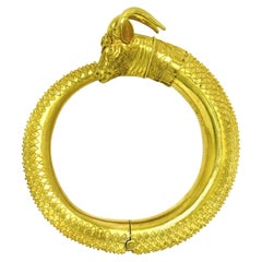 Etruscan Revival Bracelet Ram Head Bangle 22 Karat Gold High Karat Hinged Cuff