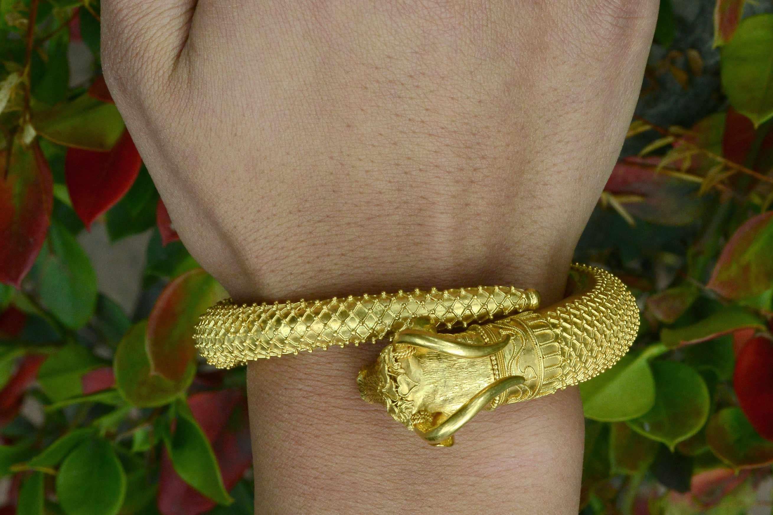 Etruscan Revival Bracelet Ram Head Bangle 22 Karat Gold High Karat Hinged Cuff 3