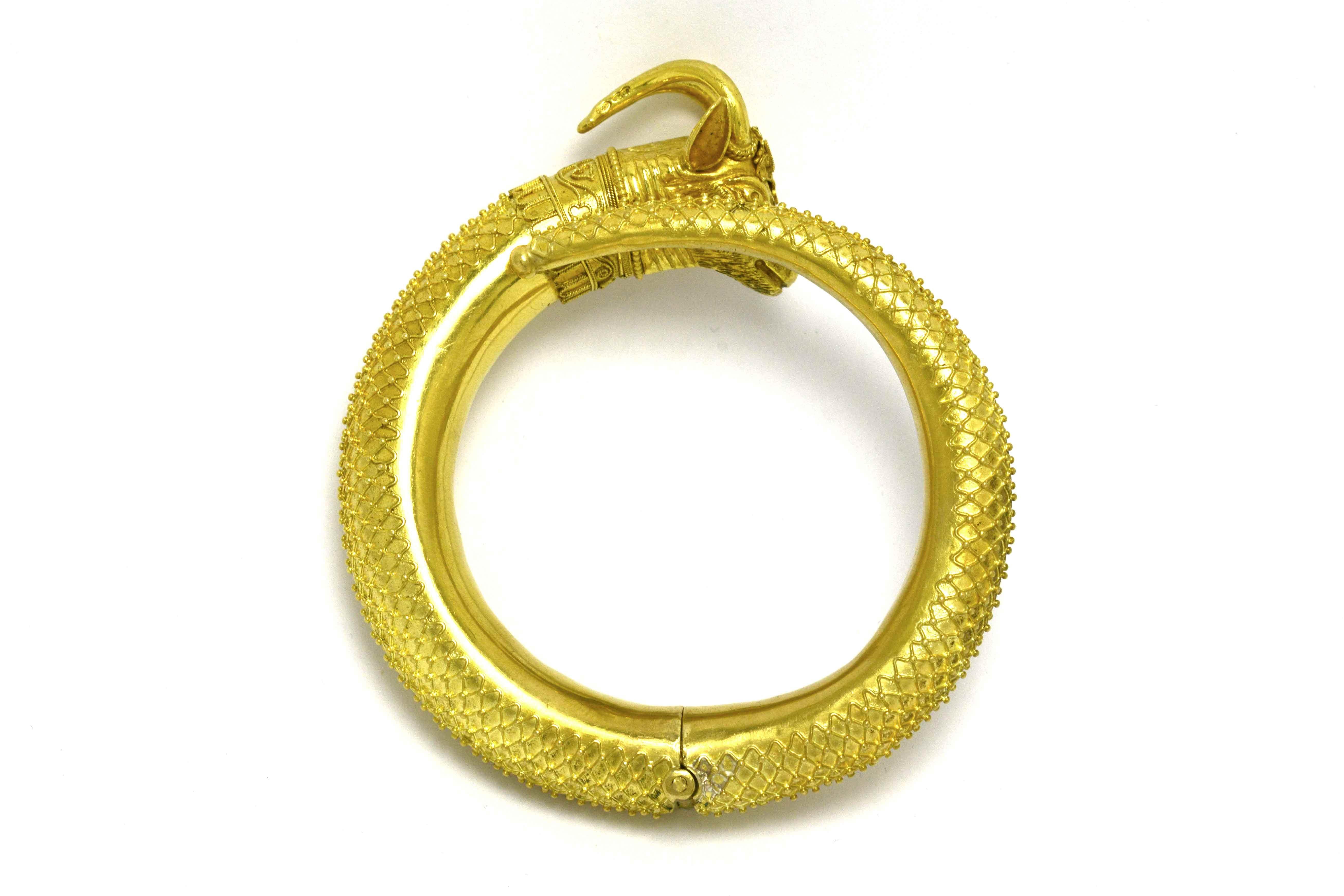 Etruscan Revival Bracelet Ram Head Bangle 22 Karat Gold High Karat Hinged Cuff 1