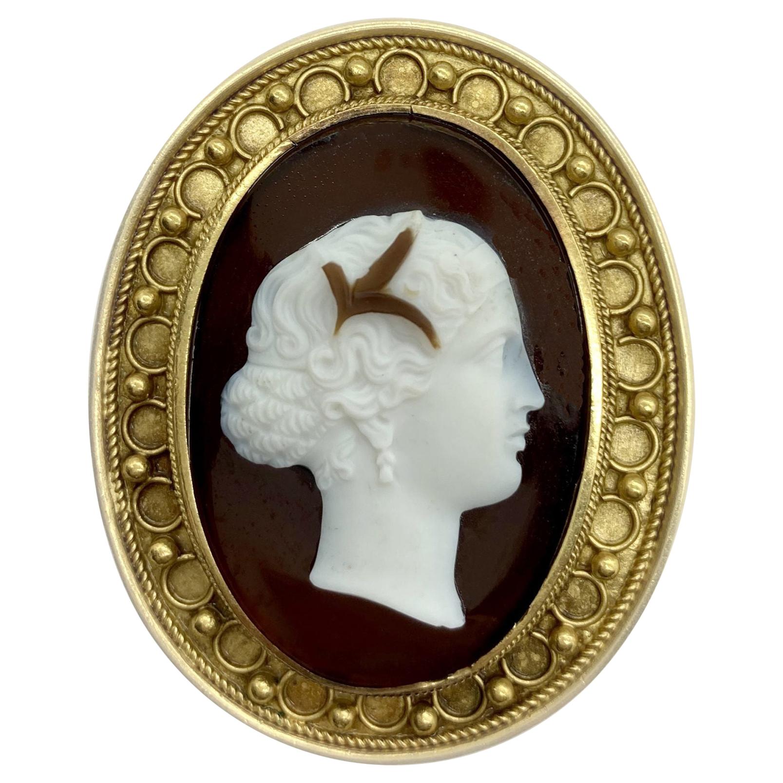 Etruscan Revival Cameo Brooch Pendant For Sale