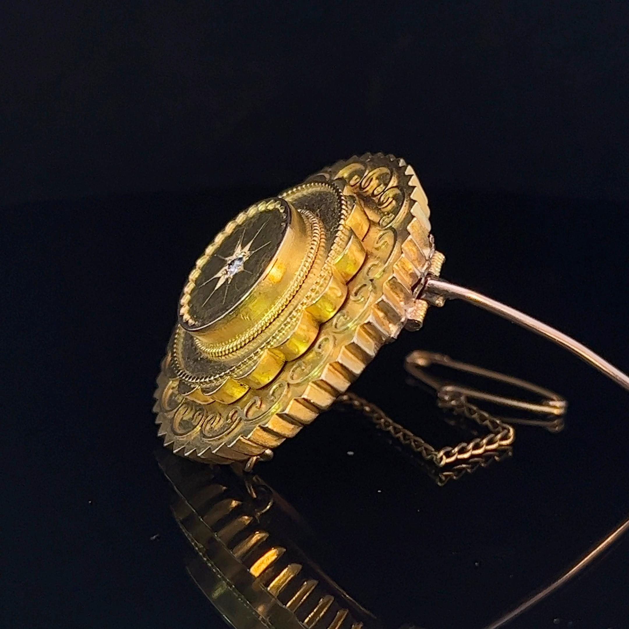 Etruscan Revival Diamond set Locket Brooch Circa 1880 For Sale 1