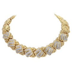 Etruscan revival diamonds choker necklace in 18K yellow gold