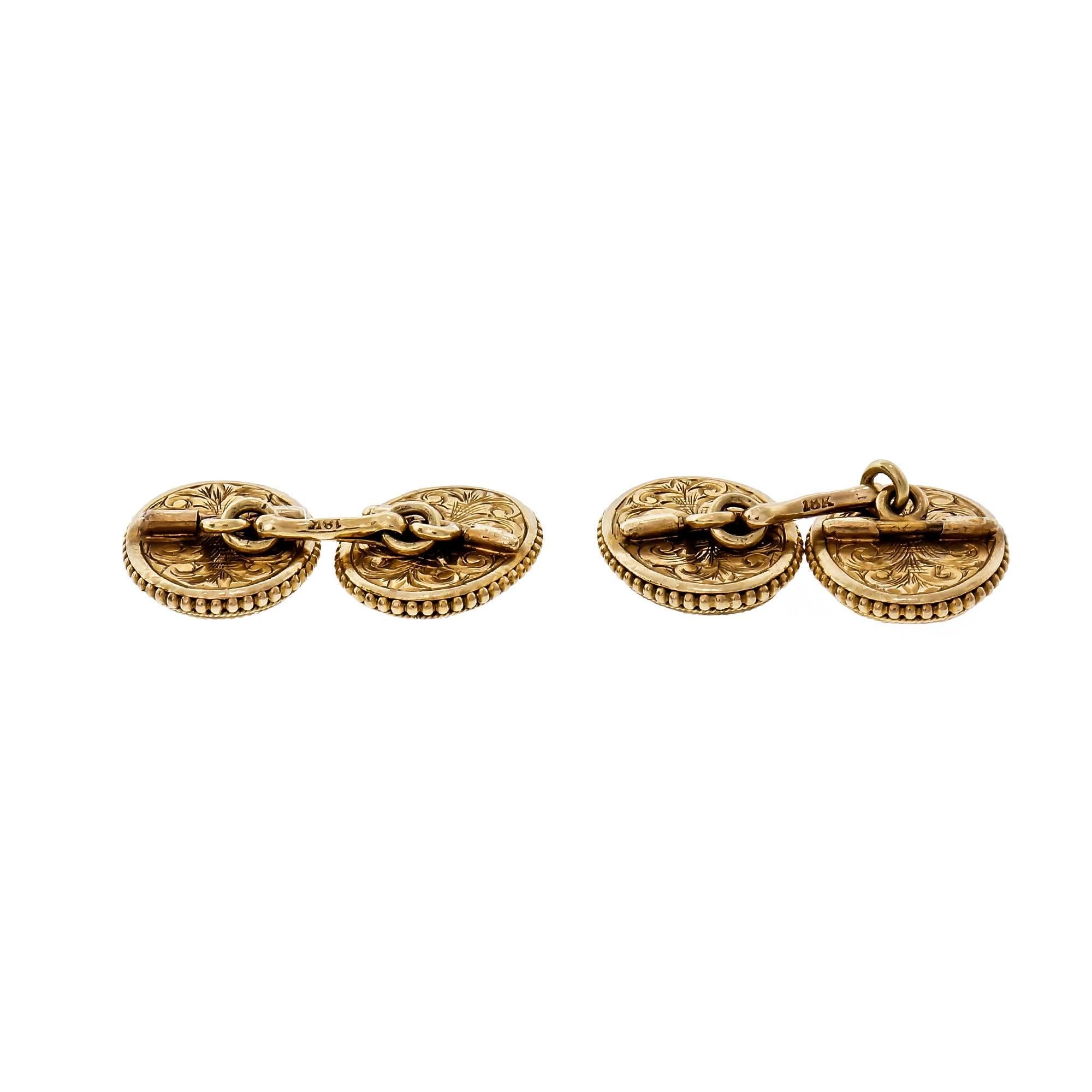 Etruscan Revival Engraved Double Sided Cufflinks For Sale 1