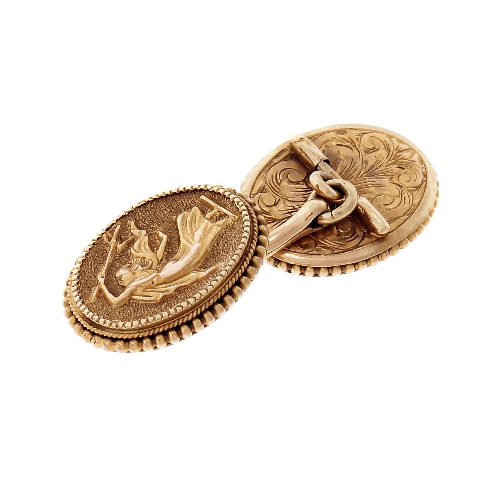 Etruscan Revival Engraved Double Sided Cufflinks For Sale 2