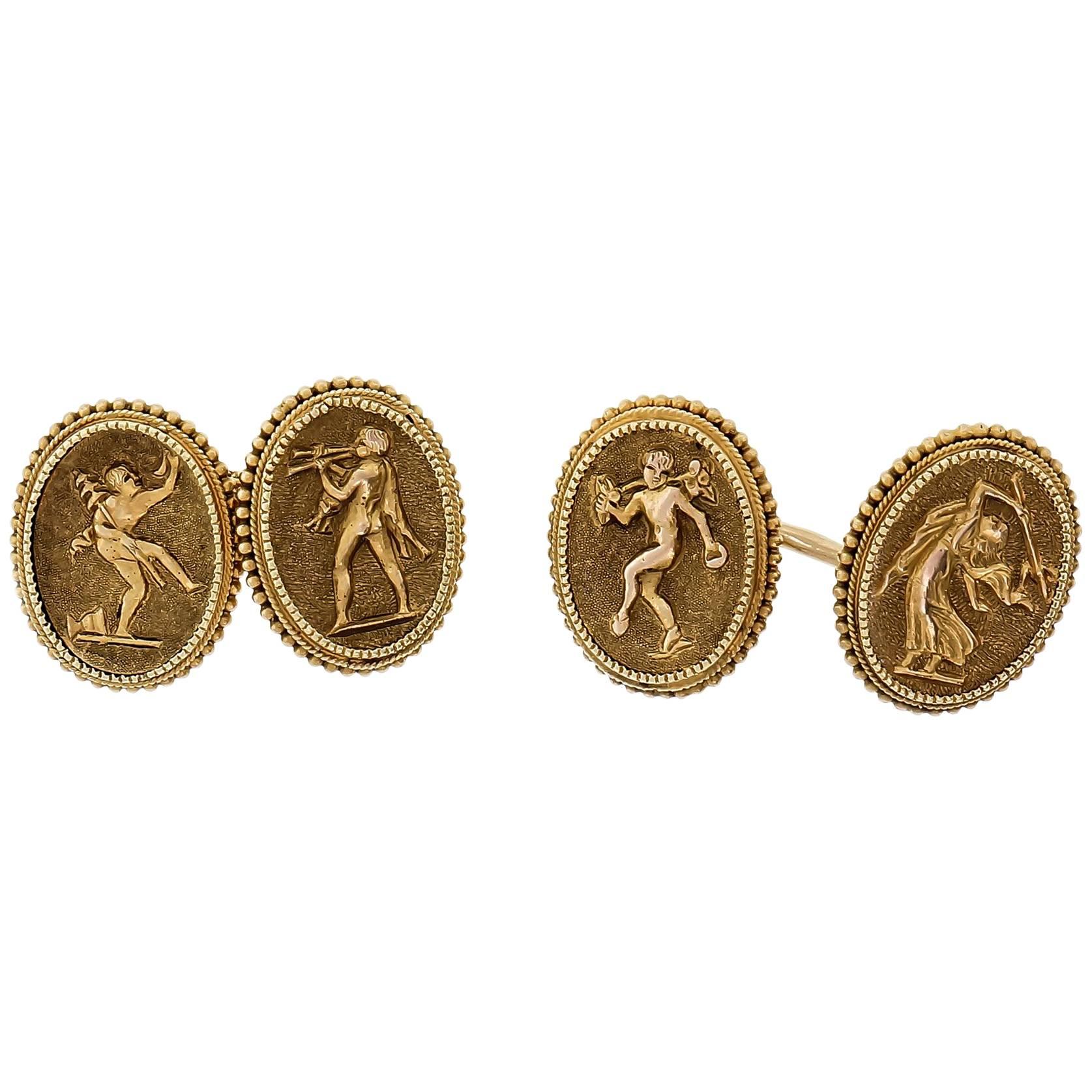 Etruscan Revival Engraved Double Sided Cufflinks For Sale