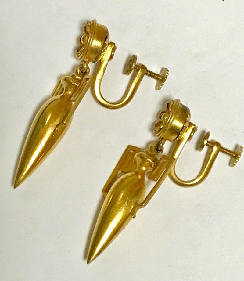 Victorian Etruscan Revival Gold Amphora Earrings
