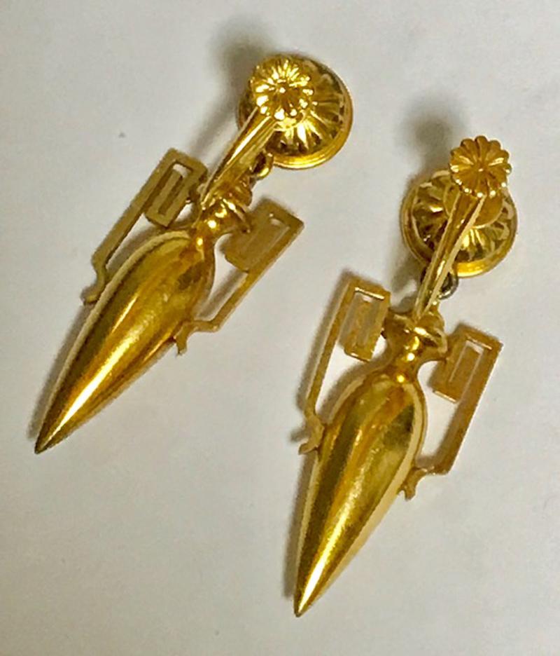 European Etruscan Revival Gold Amphora Earrings
