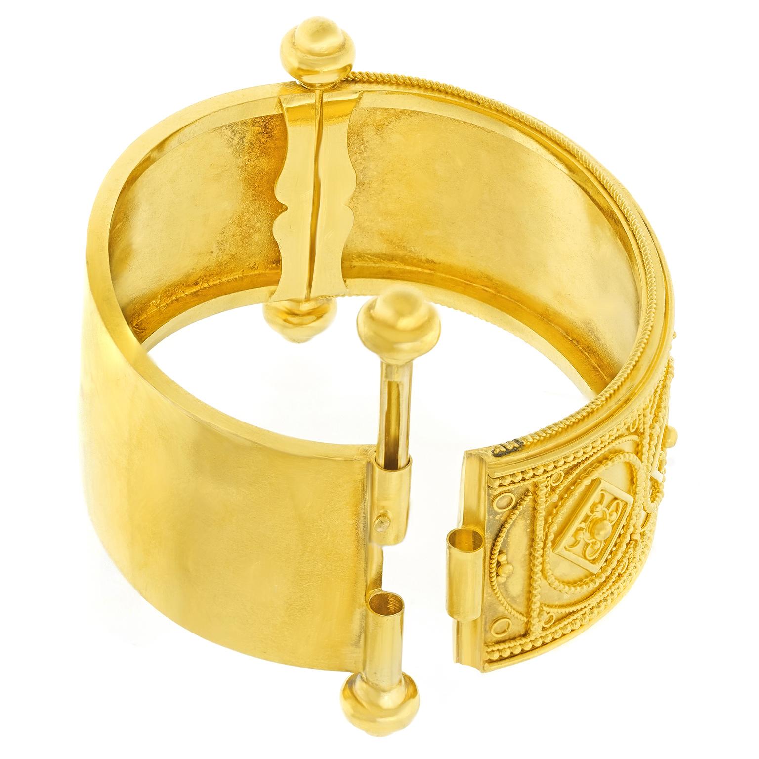 Etruscan Revival Gold Bangle For Sale 1