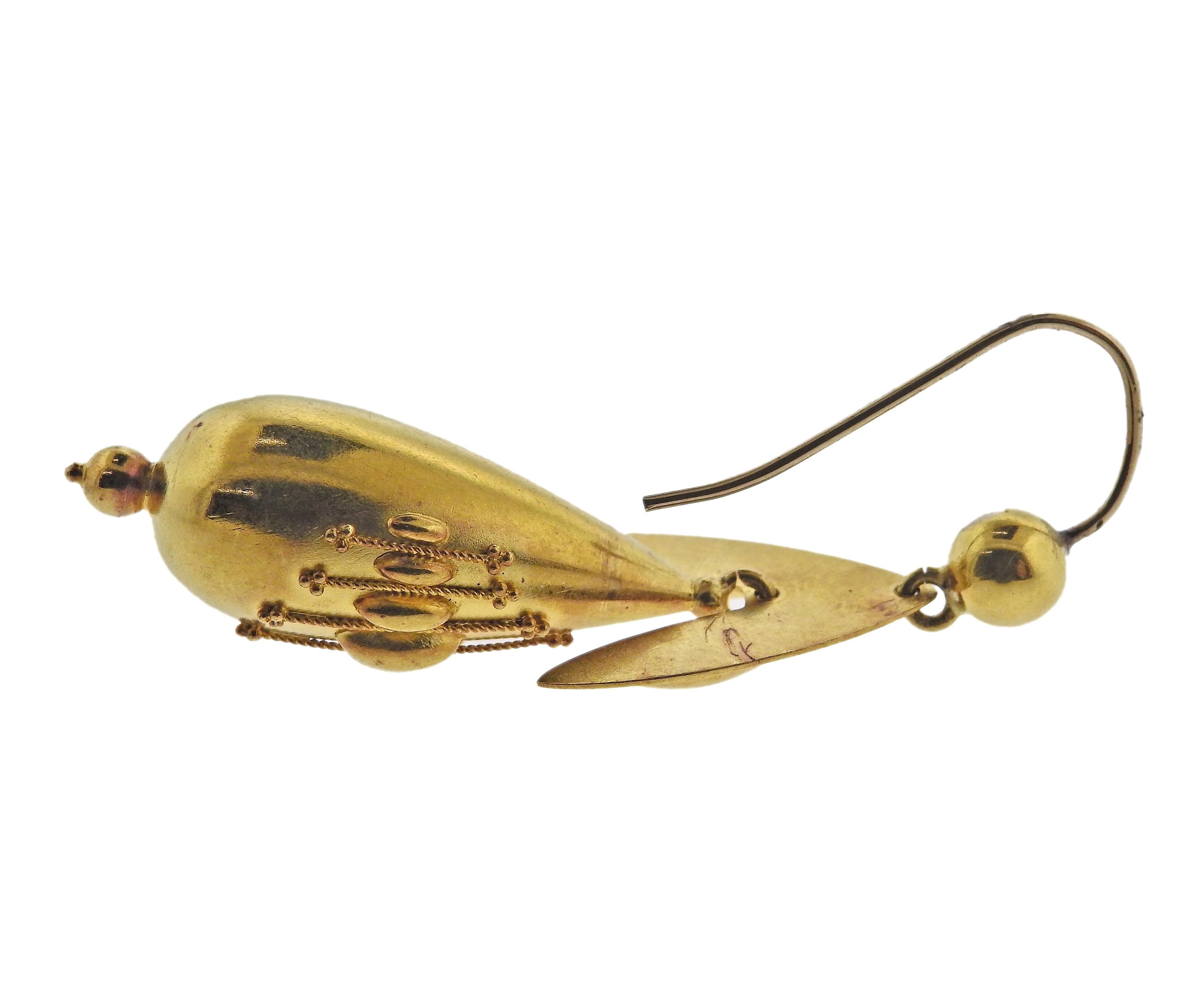 Gold-Tropfen-Ohrringe im etruskischen Stil (Neoetruskisch)