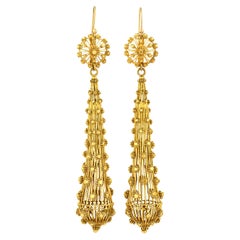 Antique Etruscan Revival Gold Drop Earrings