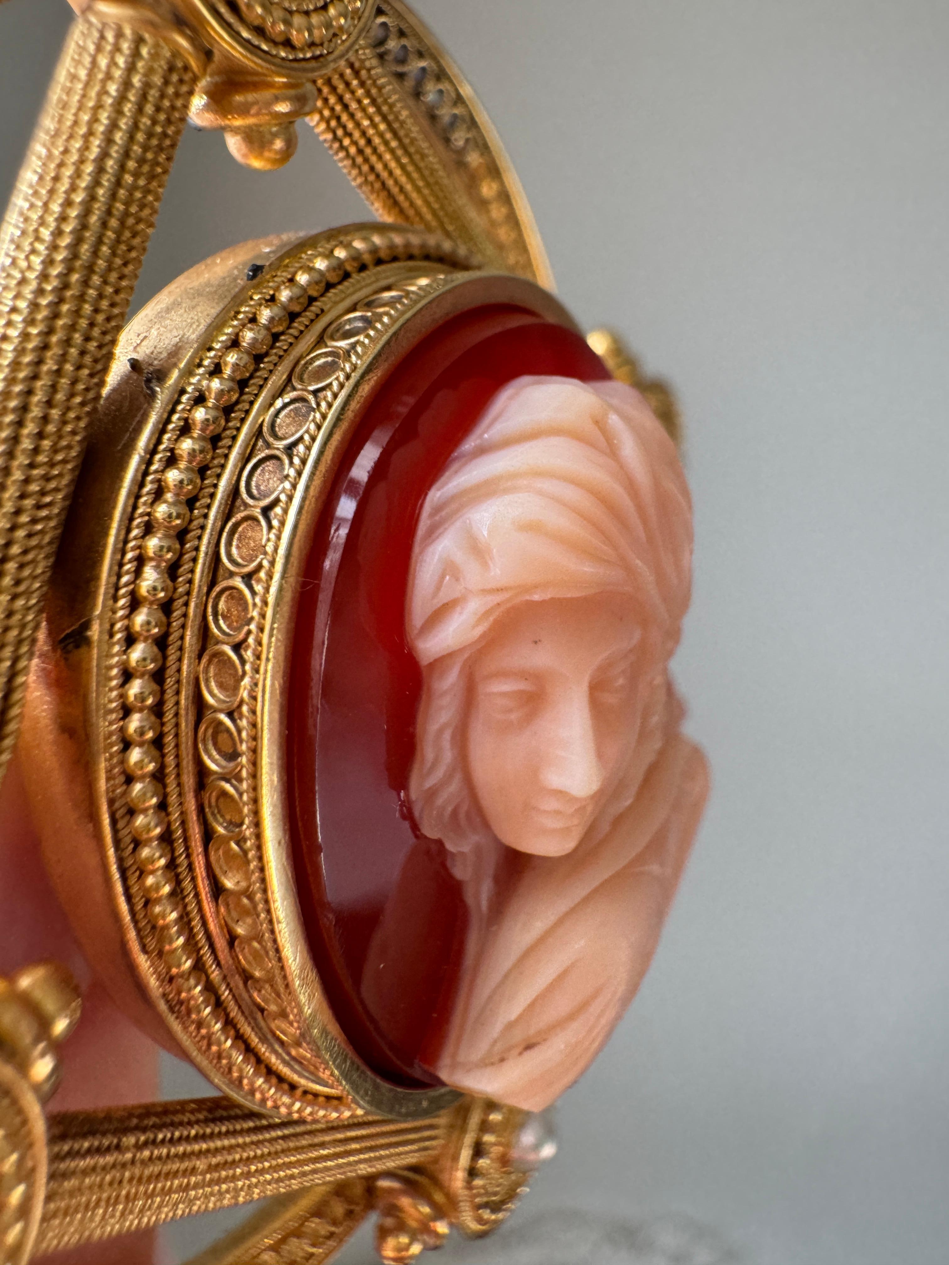 Women's or Men's Etruscan Revival Hardstone Agate Cameo of Beatrice Cenci by Filippo Tignani For Sale