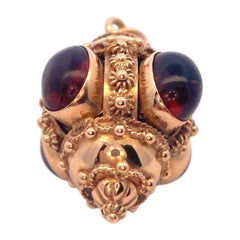 Etruscan Revival Italian 18K Citrine Cabochon Charm Pendant