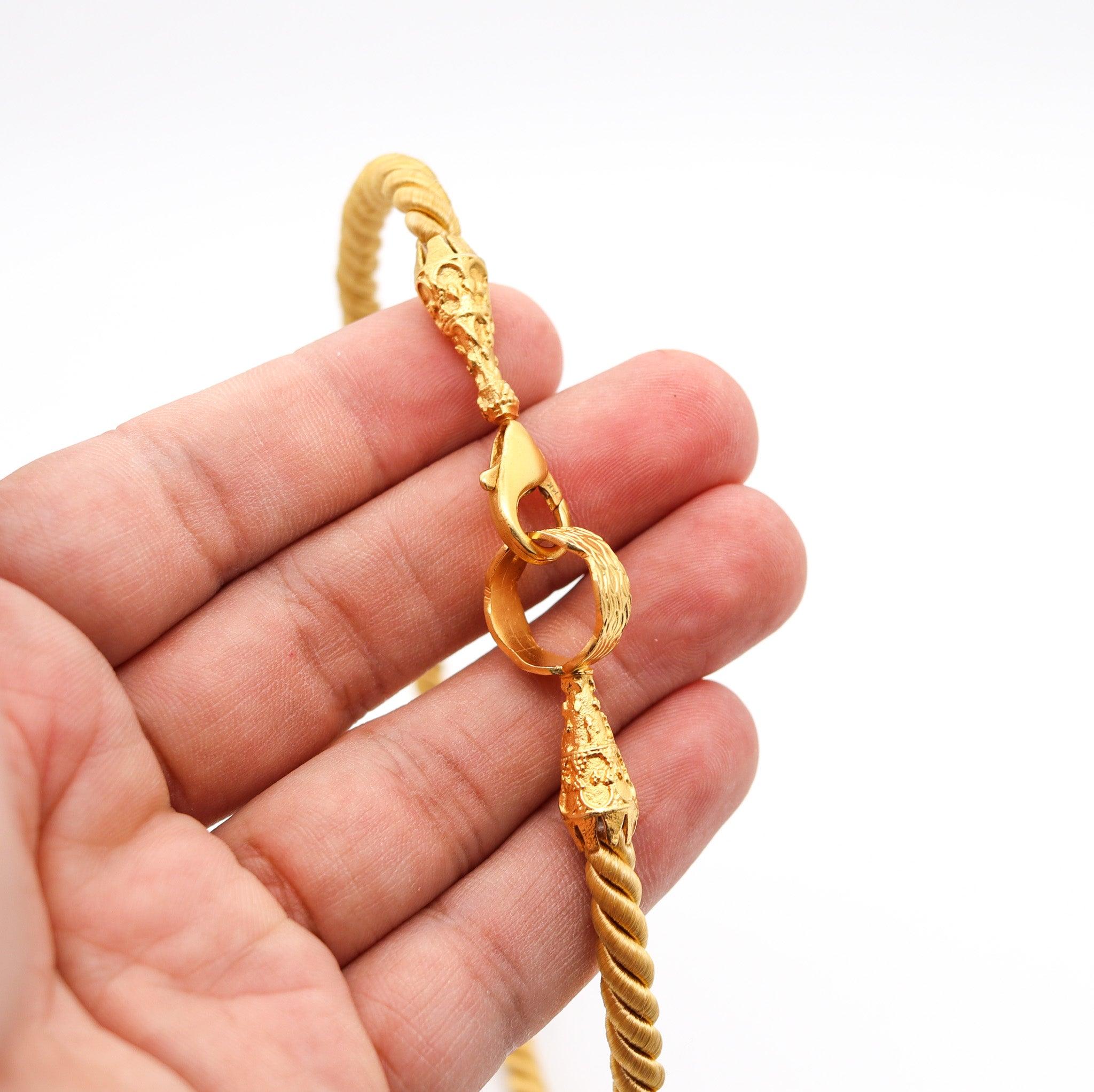 Etruscan Revival ETRUSCAN REVIVAL Italian Contemporary Necklace In Twisted Golden Silk And 14Kt Y For Sale