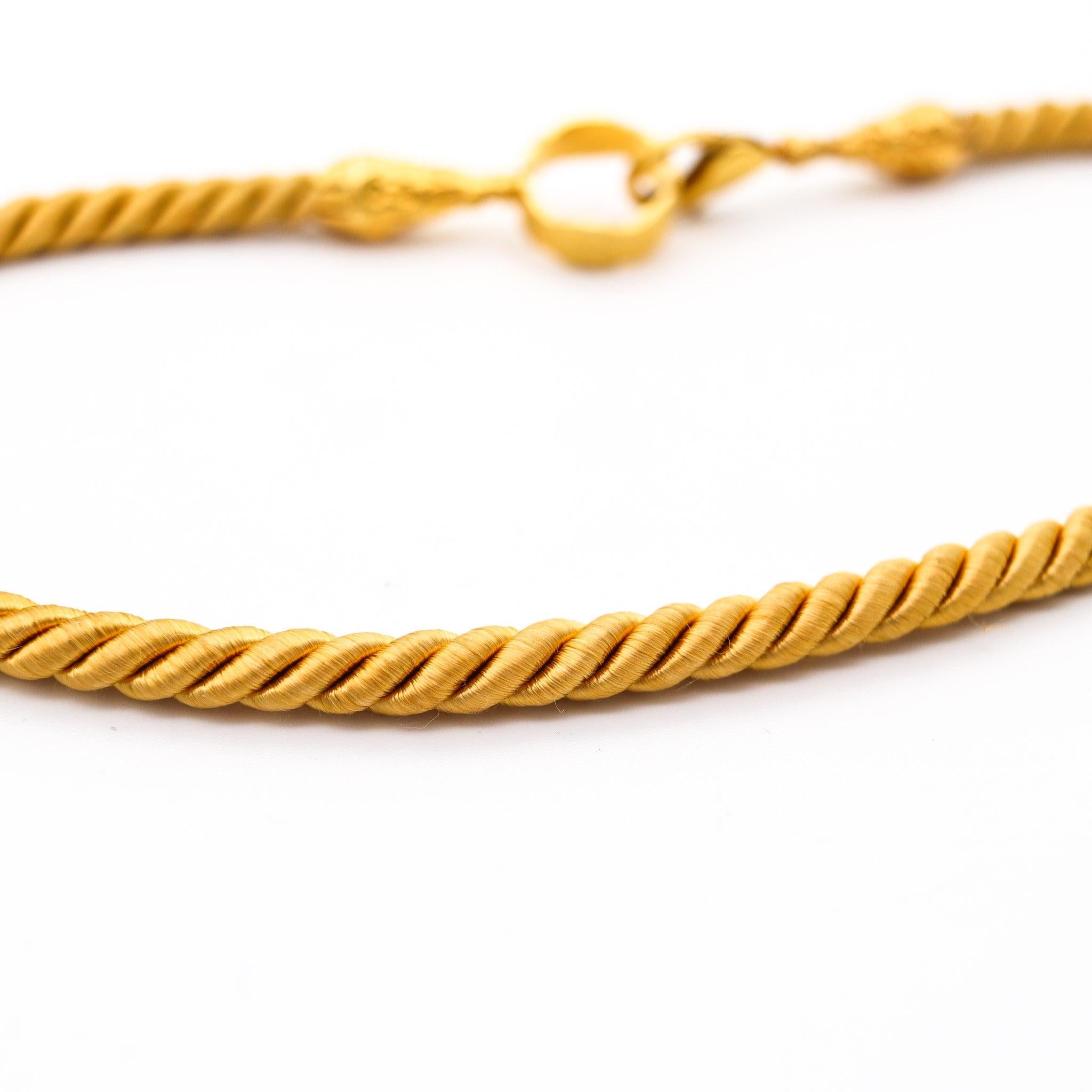 ETRUSCAN REVIVAL Italian Contemporary Necklace In Twisted Golden Silk And 14Kt Y For Sale 1
