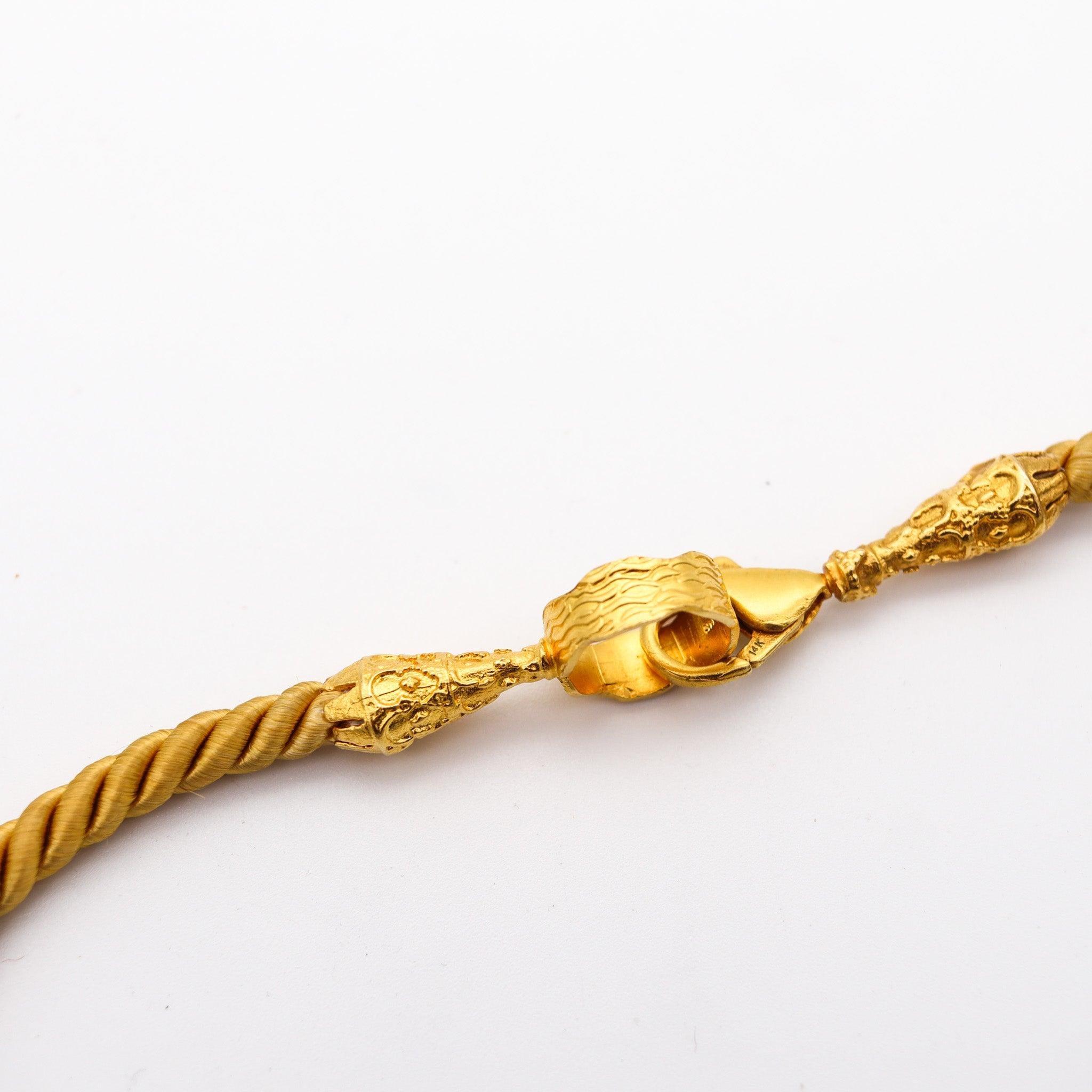 ETRUSCAN REVIVAL Italian Contemporary Necklace In Twisted Golden Silk And 14Kt Y For Sale 3