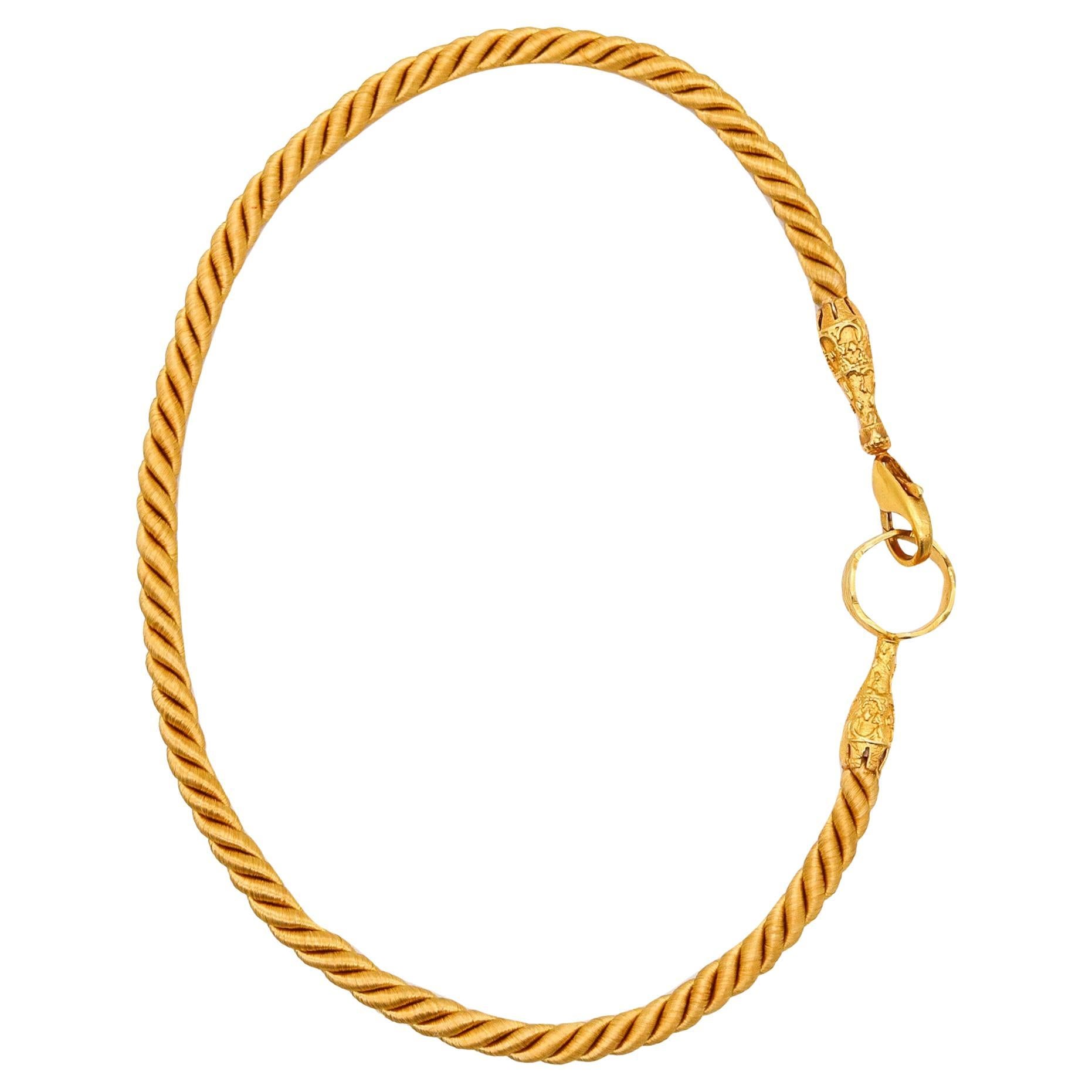 ETRUSCAN REVIVAL Italian Contemporary Necklace In Twisted Golden Silk And 14Kt Y For Sale