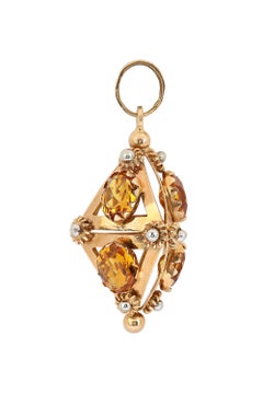 Vasari Designer Etruscan Revival Lantern Fob Citrine Pendant 18k Yellow Gold