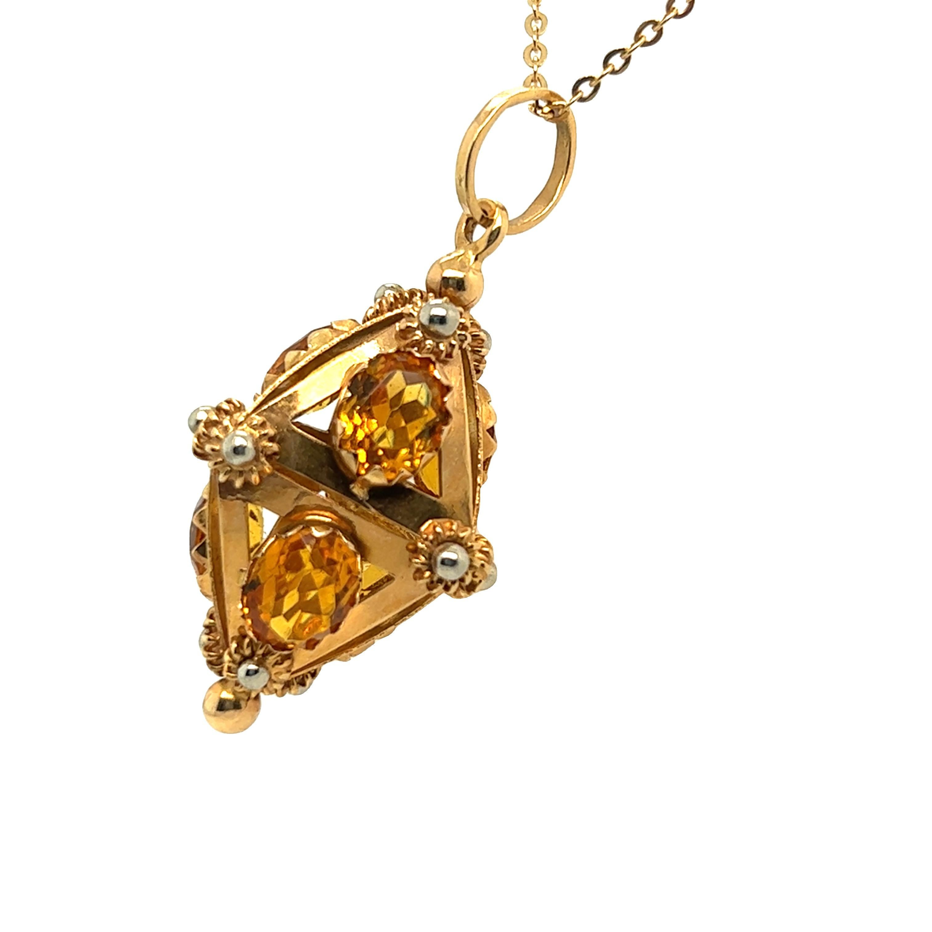 Lanterne néo-étrusque en or jaune 18 carats avec pendentif en forme de bouton et citrine Excellent état - En vente à beverly hills, CA
