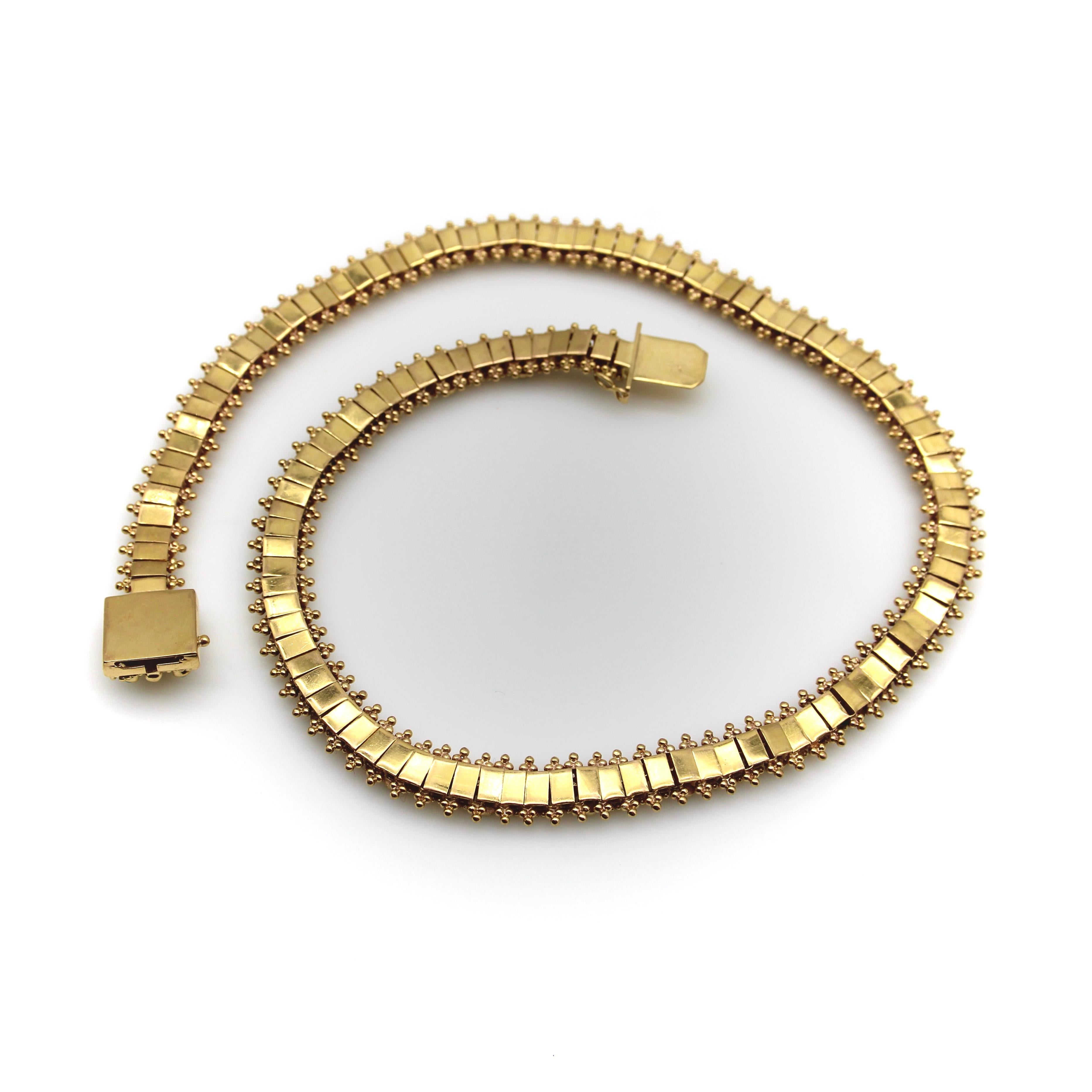 Portugiesische Cannetille-Halskette aus 19.2 Karat Gold und Türkis im etruskischen Revival-Stil (Neoetruskisch) im Angebot
