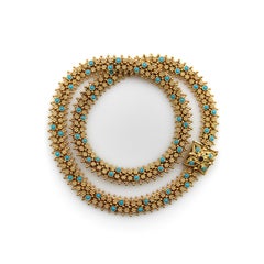Vintage Etruscan Revival Portuguese Cannetille 19.2K Gold & Turquoise Necklace